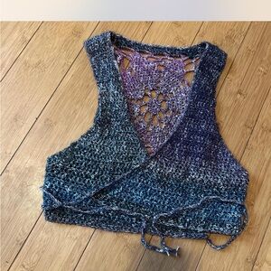 Women's Blue and Purple Crochet Top